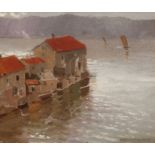 ENRIQUE MARTINEZ CUBELLS (Madrid, 1874 - Malaga, 1947)."Marina".Oil on canvas.Signed in the lower