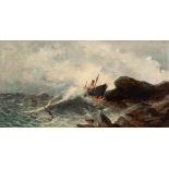 SALVADOR ABRIL Y BLASCO (Valencia, 1862-1924)."Shipwreck".Oil on panel.Signed in the lower left