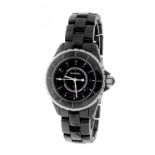 CHANEL watch J12, ref. H1634, serial no. LB50788for women.In black ceramic. Circular case with black