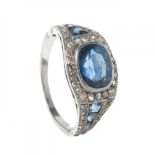 Art Deco ring made in platinum with sapphires and diamonds.1930s ring, with a central untreated