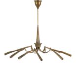 LUMI 11-light ceiling lamp. Italy, 1950s.Metal and brass.Measurements: 85 x 90 cm.The lamp, made