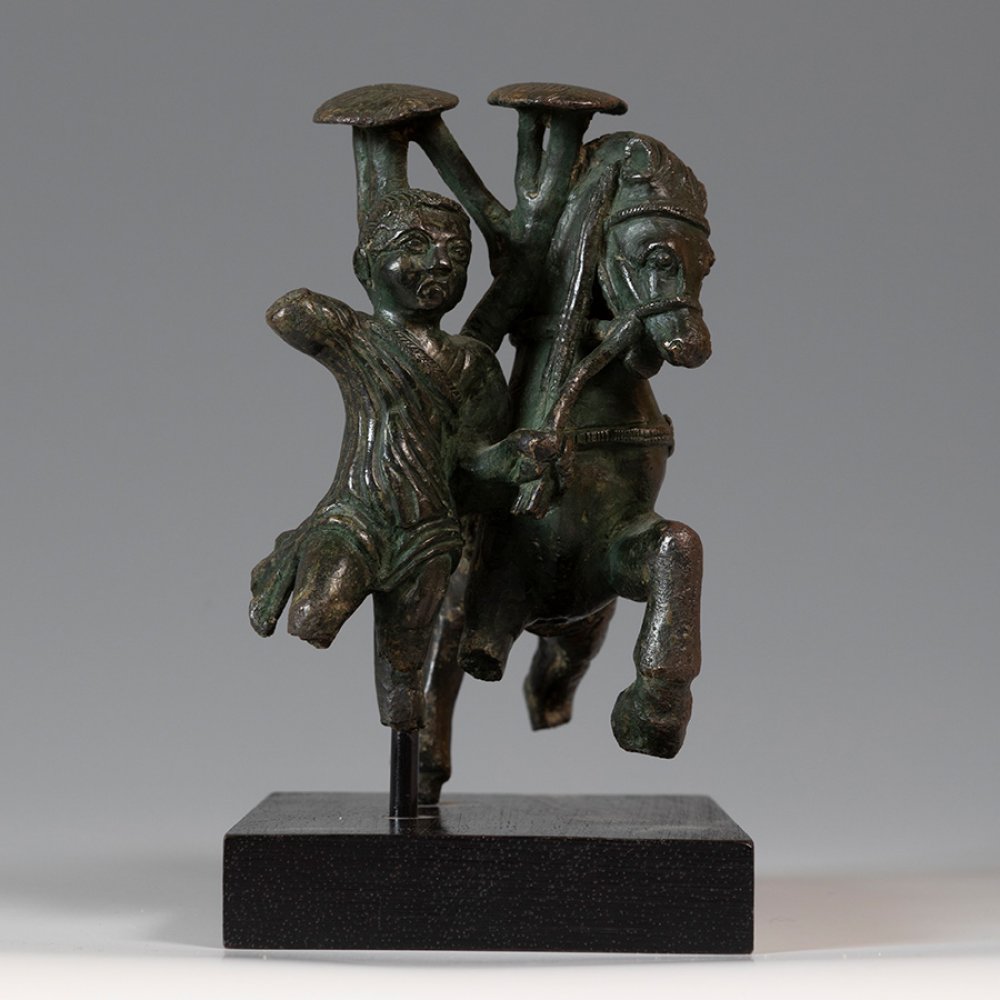 Applique for chariot with horse and rider; Rome, 2nd-3rd century AD.Bronze.Attached - Image 4 of 4