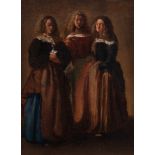 Attributed to JUAN BAUTISTA MARTÍNEZ DEL MAZO (Cuenca, 1611-Madrid, 1667)."Three majas".Oil on