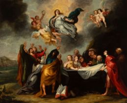 GUILLAM FORCHONDT THE OLD (Antwerp, 1608-1678)."The Assumption of the Virgin.Oil on copper.Signed in