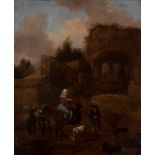 Painter Bamboccianti; 18th century."Camp of ruins with a pastoral scene".Oil on canvas.Measurements: