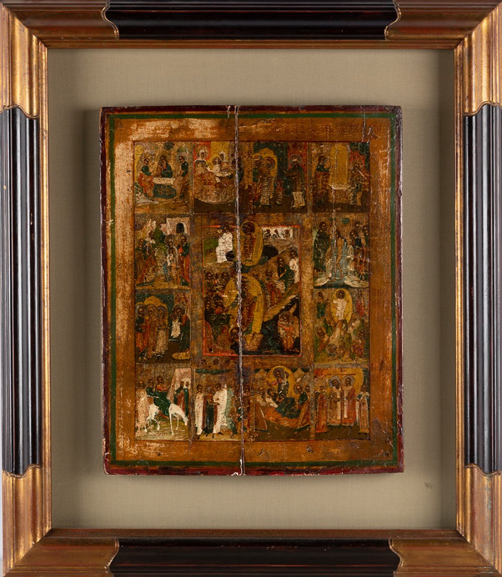 Russian icon from the 17th-18th century."Scenes from the life of the Virgin and Jesus".Painting on - Image 2 of 3