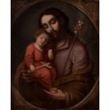 Novo-Hispanic School; second half of the 18th century."Saint Joseph with Child".Oil on canvas.It