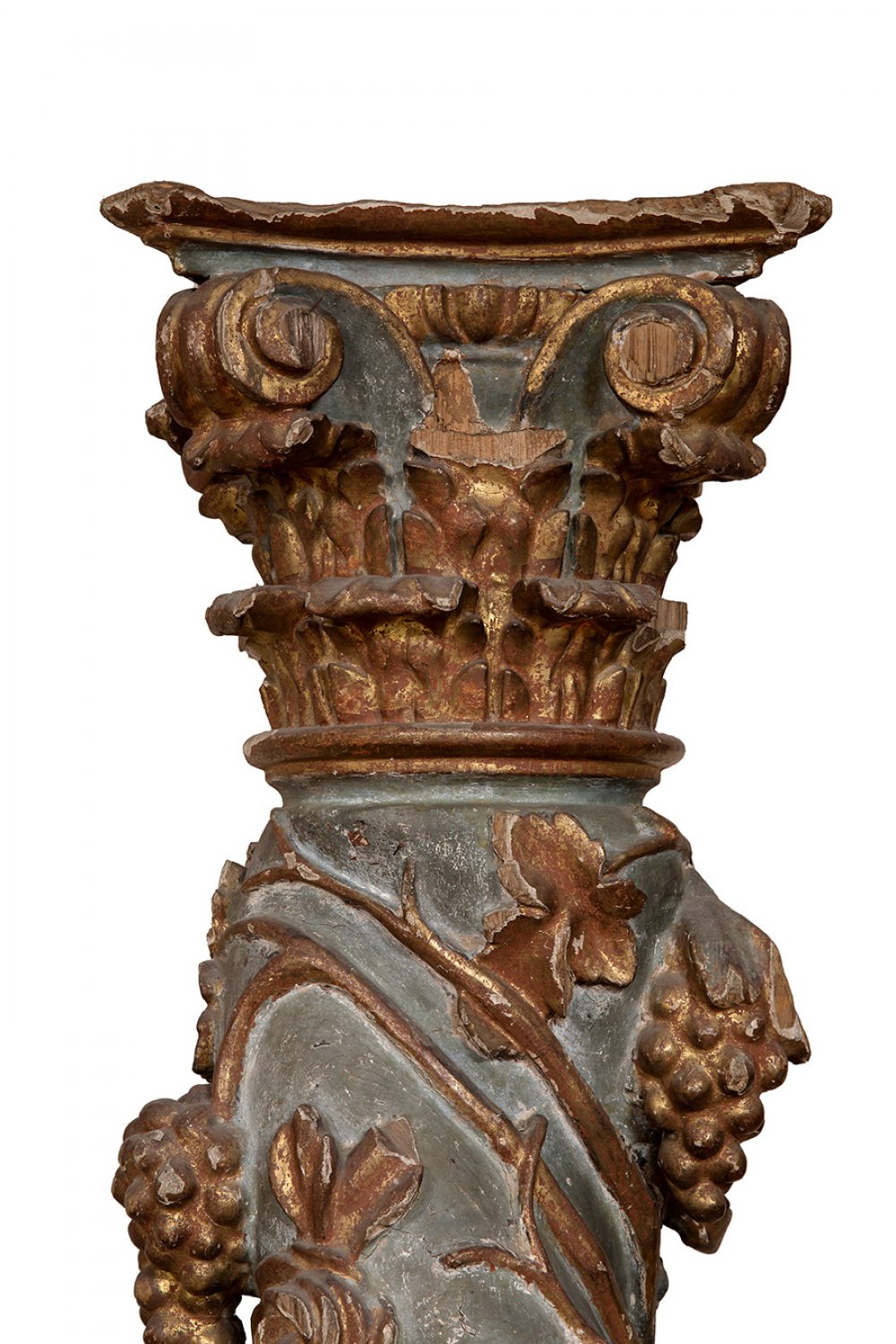 Solomonic column; Late 17th century.Carved, gilded and polychromed wood.The gilding and polychromy - Image 3 of 7