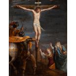 Flemish school; 17th century."Calvary".Oil on copper.It has a 19th century frame.Measurements: 46