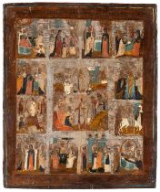 Russian icon from the 18th century."Scenes from the life of the Virgin and Jesus".Painting on