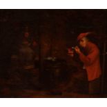19th century Dutch school, following 17th century models."Tavern Scene".Oil on panel.With