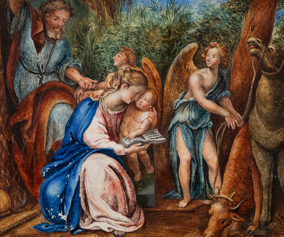 Spanish School of the first half of the 18th century."Flight into Egypt".Watercolour on parchment. - Image 4 of 4