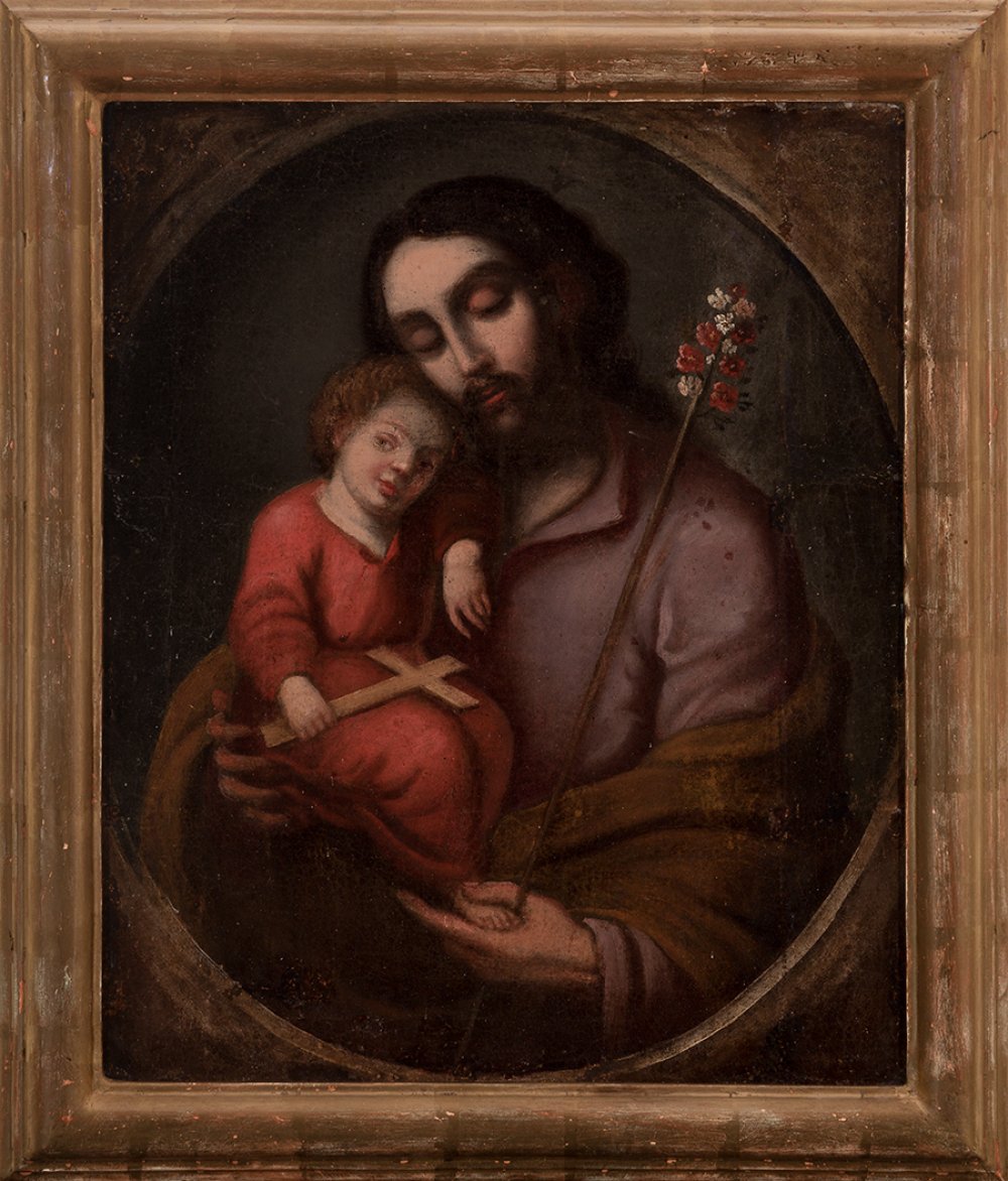 Novo-Hispanic School; second half of the 18th century."Saint Joseph with Child".Oil on canvas.It - Image 2 of 6