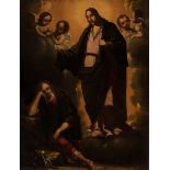 Sevillian school; early 17th century."The Resurrection of Christ".Oil on canvas. Re-retouched.It has