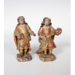 Spanish school; 18th century."Couple of Saints with books".Carved, gilded and polychromed wood.
