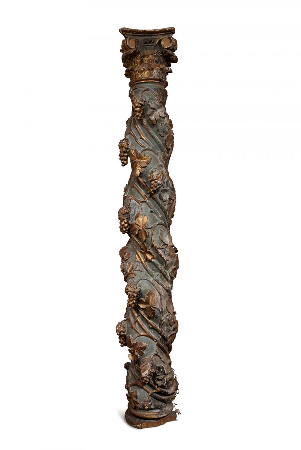 Solomonic column; Late 17th century.Carved, gilded and polychromed wood.The gilding and polychromy - Image 6 of 7