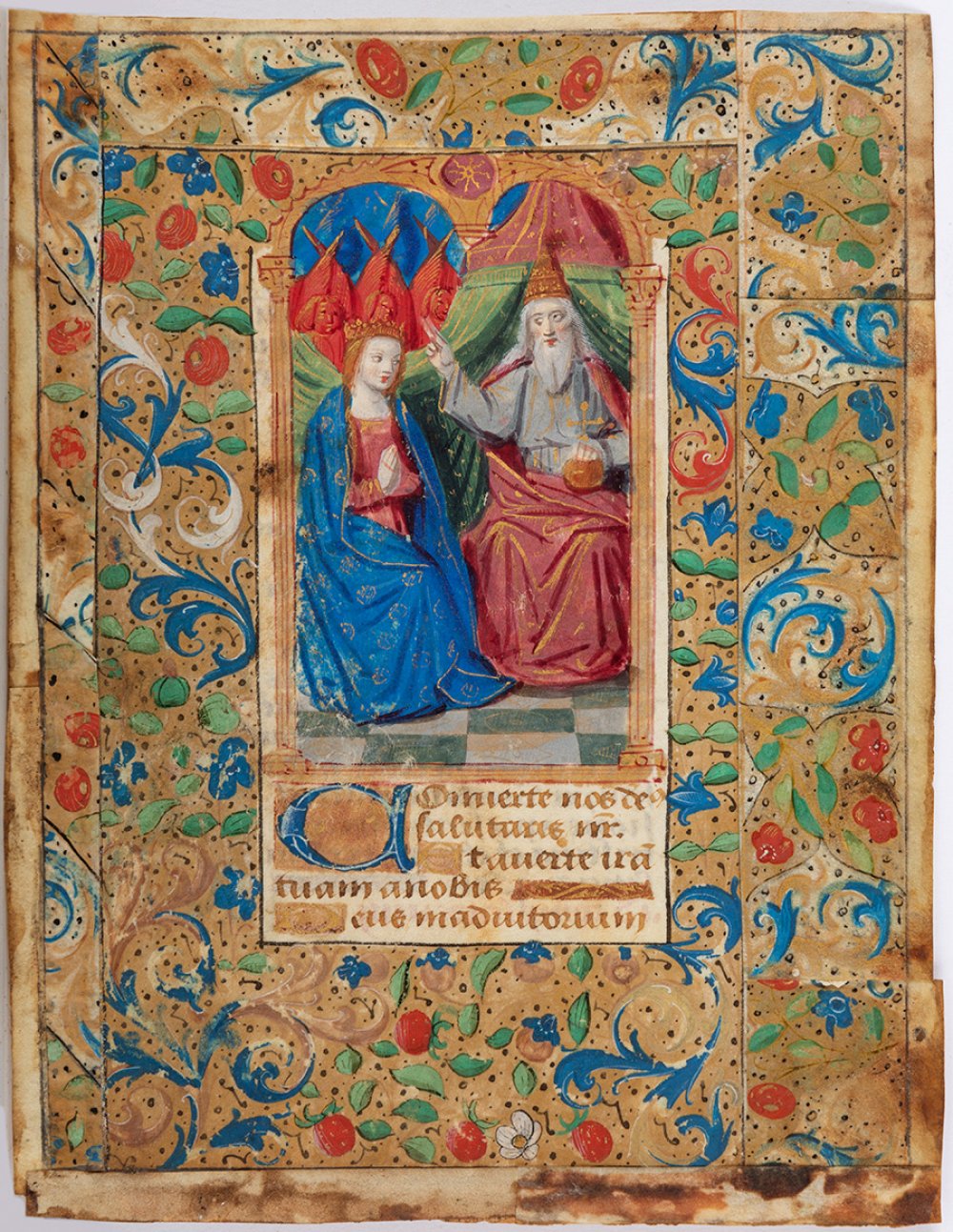 French school; 15th century."The Virgin accepting the will of God the Father".Watercolour on