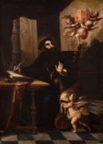 Attributed to ANDRÉS PÉREZ (Seville, 1660- 1727)."Vision of Saint Augustine".Oil on canvas.Re-