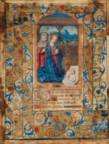 French School: 15th century."The Virgin and Child in the Manger".Watercolour on parchment.It has