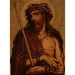 Flemish school; mid-17th century."Ecce homo".Oil on oak panel. Engatillada.It has repainting and