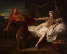French or Italian school; 18th century."The wife of Potiphar".Oil on canvas.It has a French frame