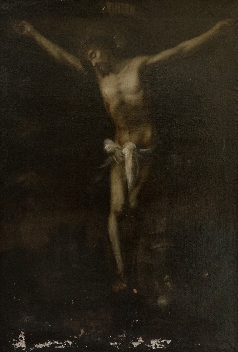 Andalusian school of the 18th century."The Crucified Lord".Oil on canvas.Measurements: 154 x 105 cm;