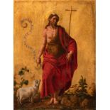 Italian school; ca. 1600."Saint John the Baptist".Oil on gilded bronze.Measurements: 16 x 12 cm.