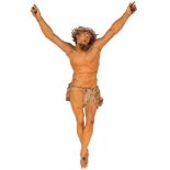 Crucified Christ; Naples, 18th century.Modelled wax, polychrome, vitreous paste and natural hair.