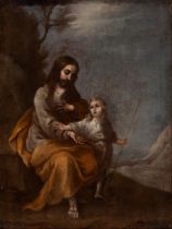Sevillian school; second half of the 18th century."Saint Joseph with Child".Oil on canvas.It
