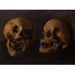 Attributed to LUIGI MIRADORI "IL GENOVESINO" (Genoa, c. 1600-1610 - Cremona, c. 1656)."Skulls".Oil