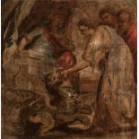 Flemish school; 17th century."Amisorades and the Chimera".Oil on serge.It presents damages and