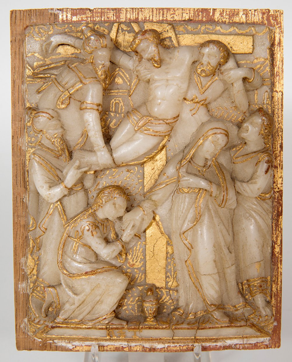 School of Mechelen; first half of the 16th century."Descent from the Cross".Gilded alabaster mounted - Image 4 of 5