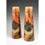 Pair of Art Nouveau LEGRAS & CIE. vases; France, late 19th - early 20th century.Polychrome glass