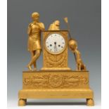 Empire clock. France, ca. 1820.Mercury gilt bronze.Not in running condition.The figure has lost