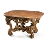 Italian Baroque table, XVII-XVIII century.Carved wood. Extraordinary marble top, original of the