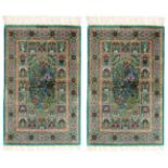 Pair of Persian Qom rugs, Iran.Pure silk. 1,000,000 knots/m2.Handmade.New.Signed.Measurements: 90