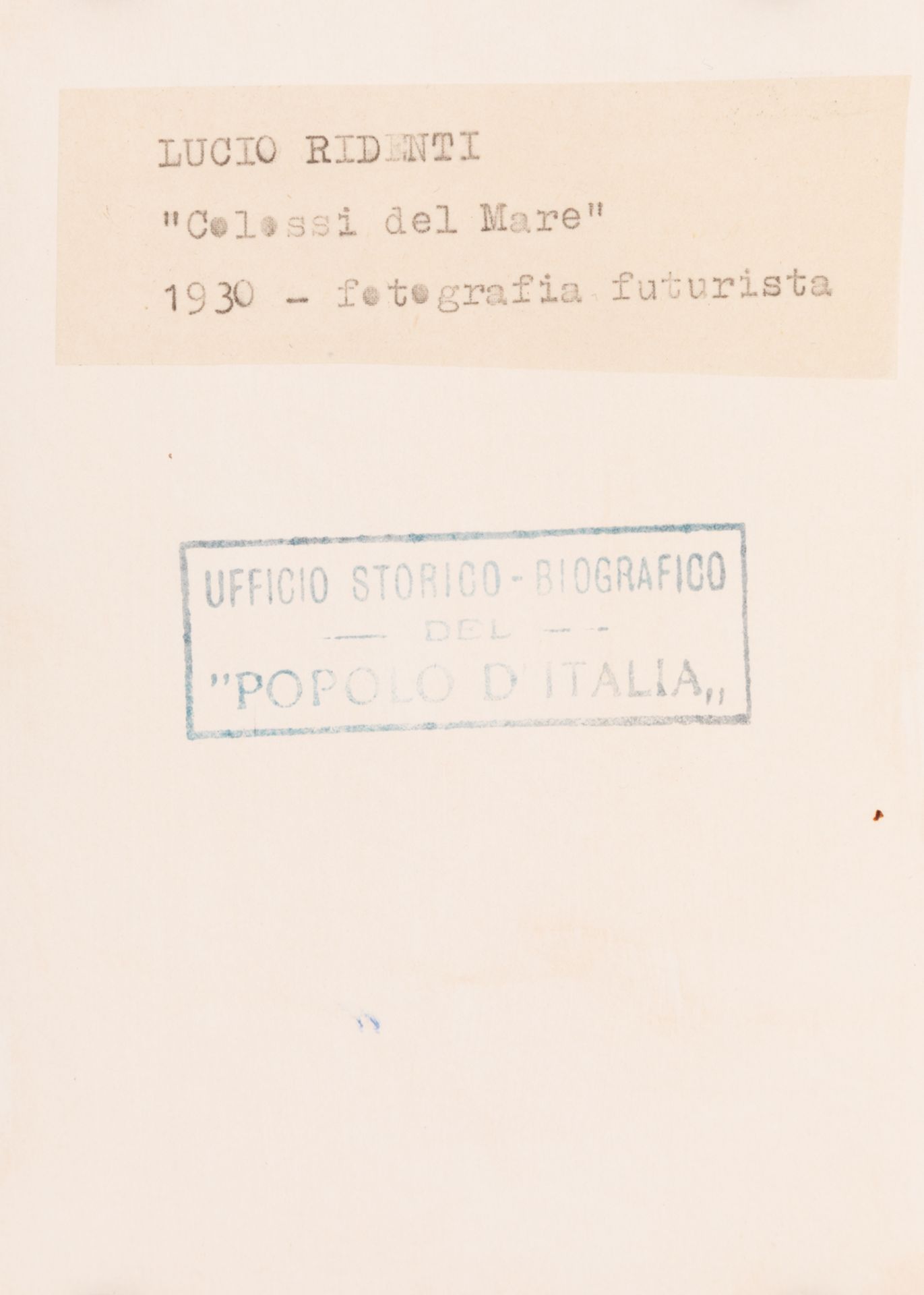 LUCIO RIDENTI (Taranto, 1895 - Turin, 1973)."Colossi del Mare, 1930.Photograph.With stamp on the - Image 3 of 4