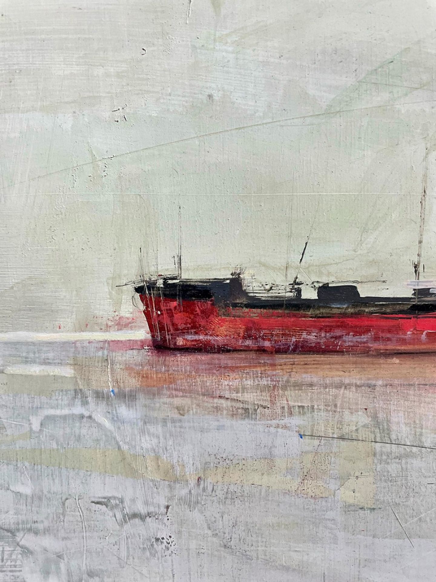 JAVIER RODRÍGUEZ PÉREZ (Cantillana, Seville, 1986)."Red boat".Oil on wood.Signed in the lower - Image 2 of 5