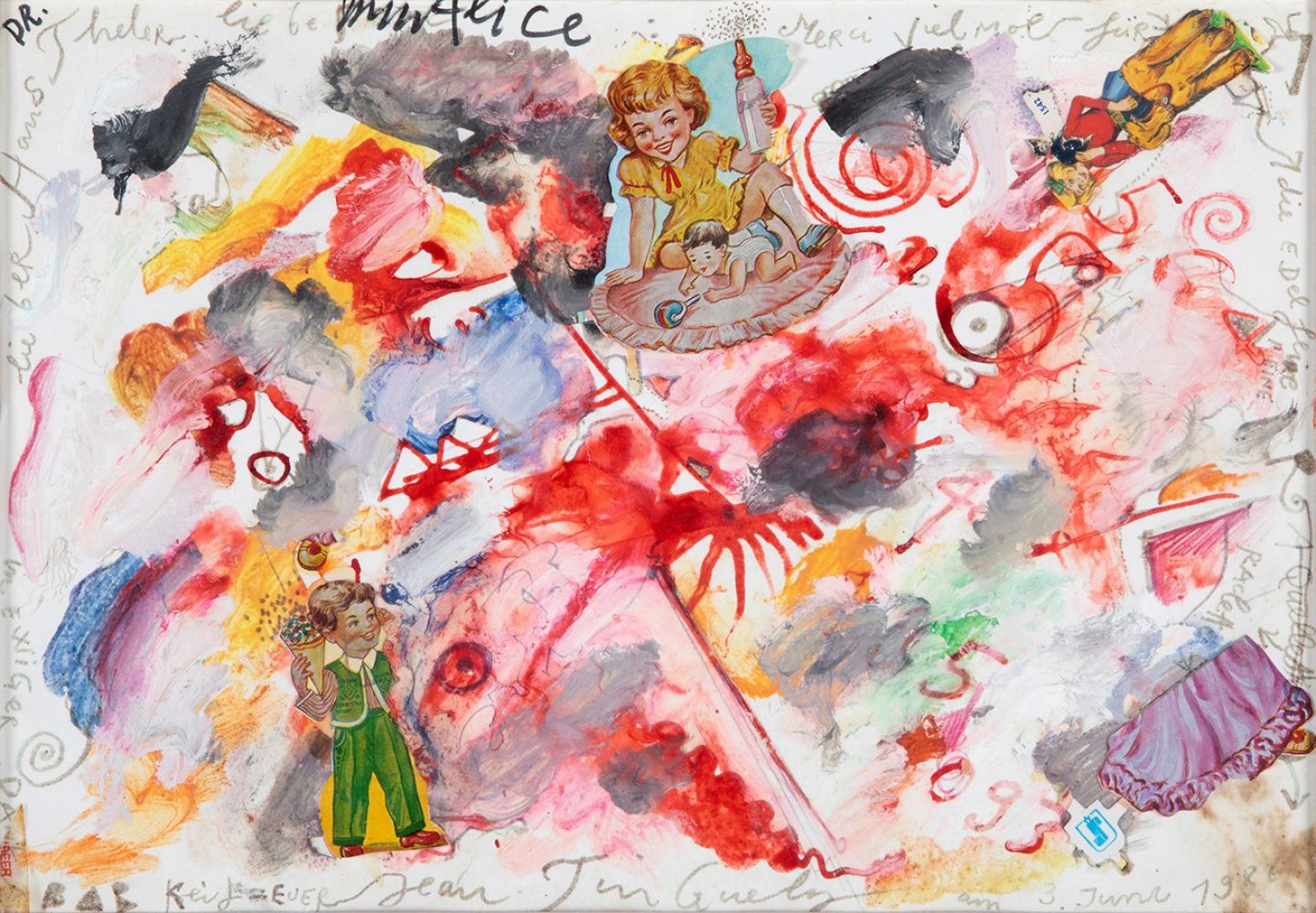 JEAN TINGUELY (Switzerland, 1925 -1991).Untitled, 1986.Mixed media and collage on paper.Signed and