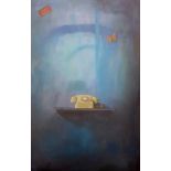 MIGUEL ÁNGEL GARCÍA LÓPEZ (Palma, 1975)."Telephone on hold".Oil on canvas.Measurements: 140 x 90