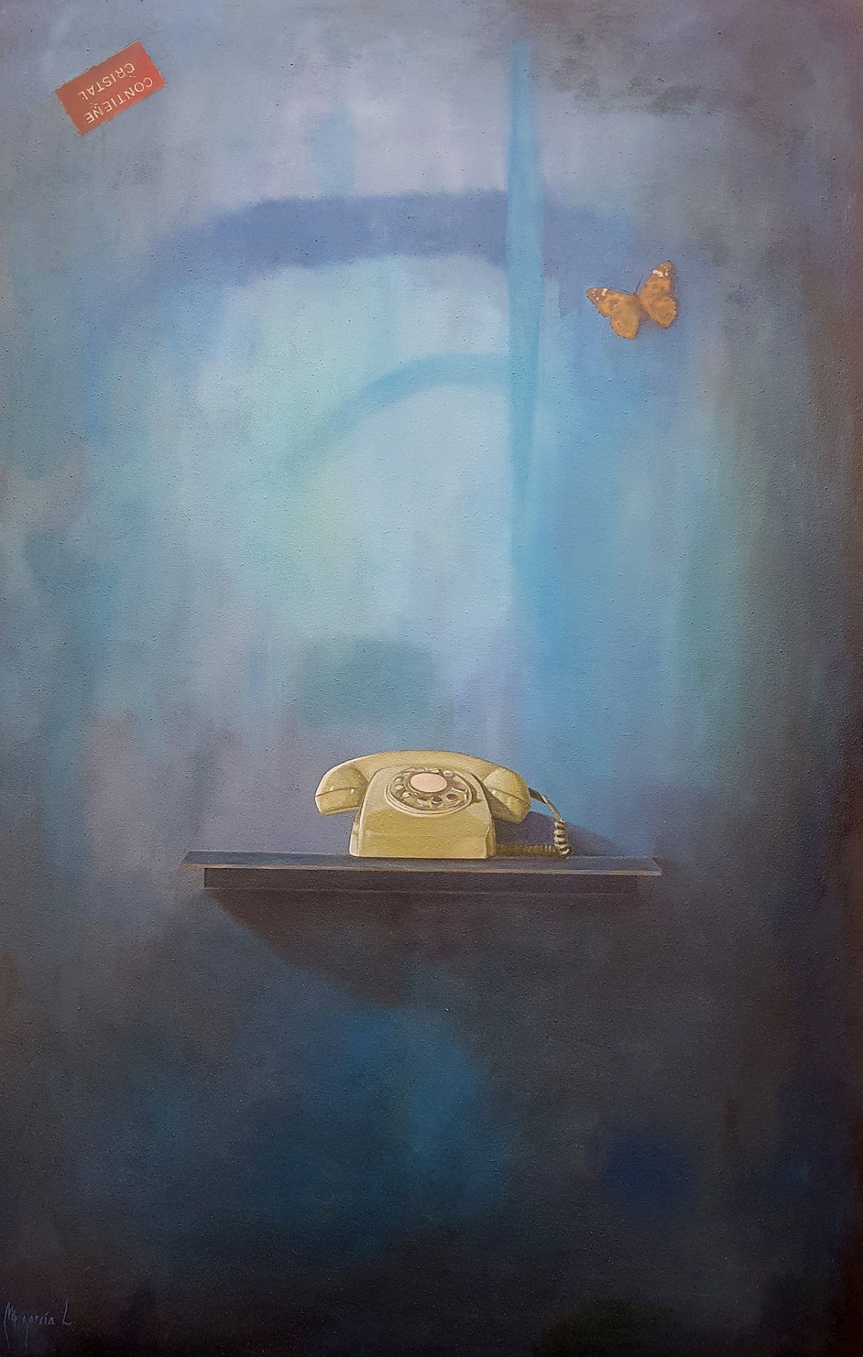 MIGUEL ÁNGEL GARCÍA LÓPEZ (Palma, 1975)."Telephone on hold".Oil on canvas.Measurements: 140 x 90