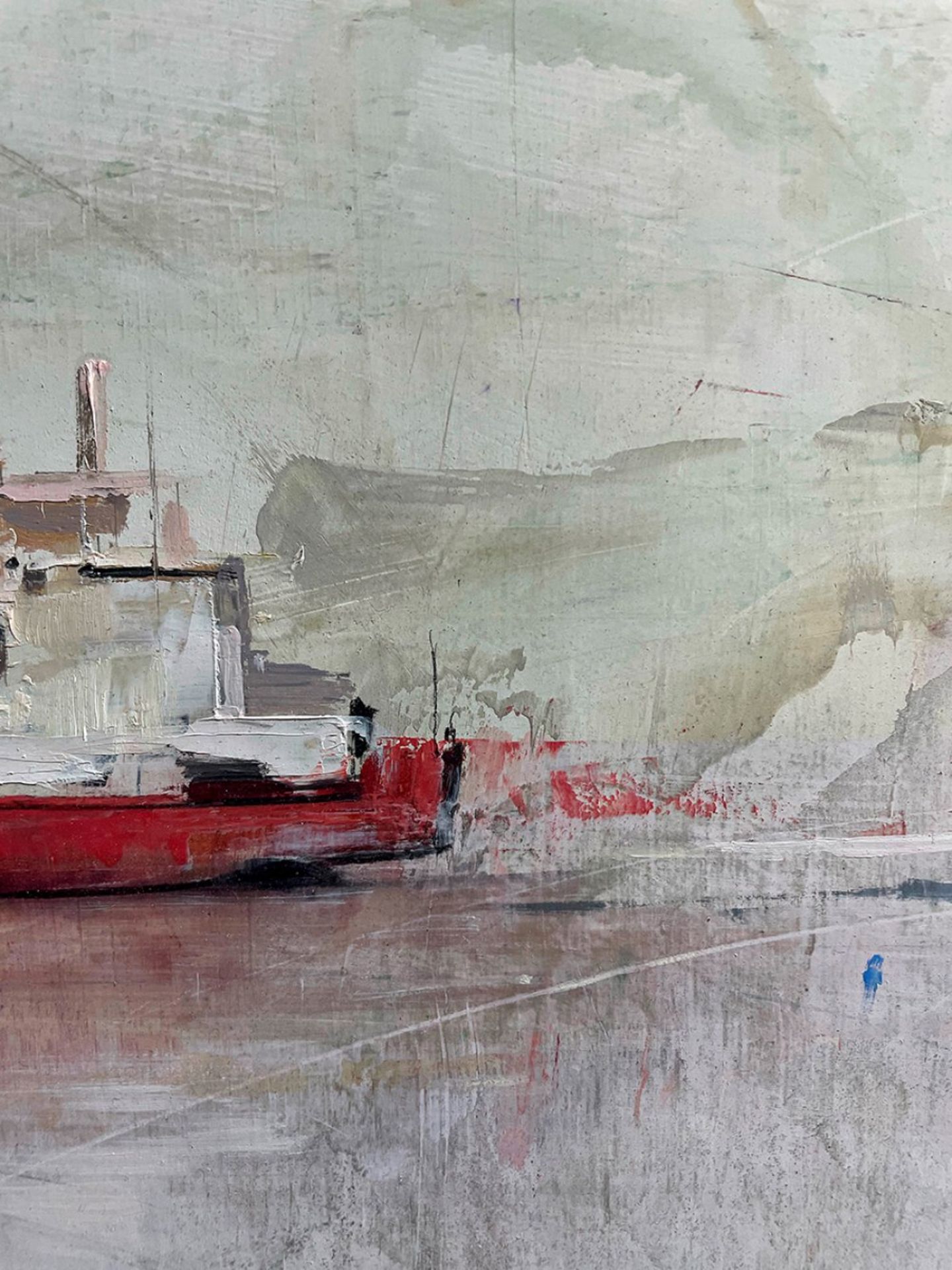 JAVIER RODRÍGUEZ PÉREZ (Cantillana, Seville, 1986)."Red boat".Oil on wood.Signed in the lower - Image 5 of 5