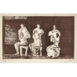 HENRY MOORE (United Kingdom, 1898 - 1986)."Three sealed figures in setting". 1979.Lithograph, copy