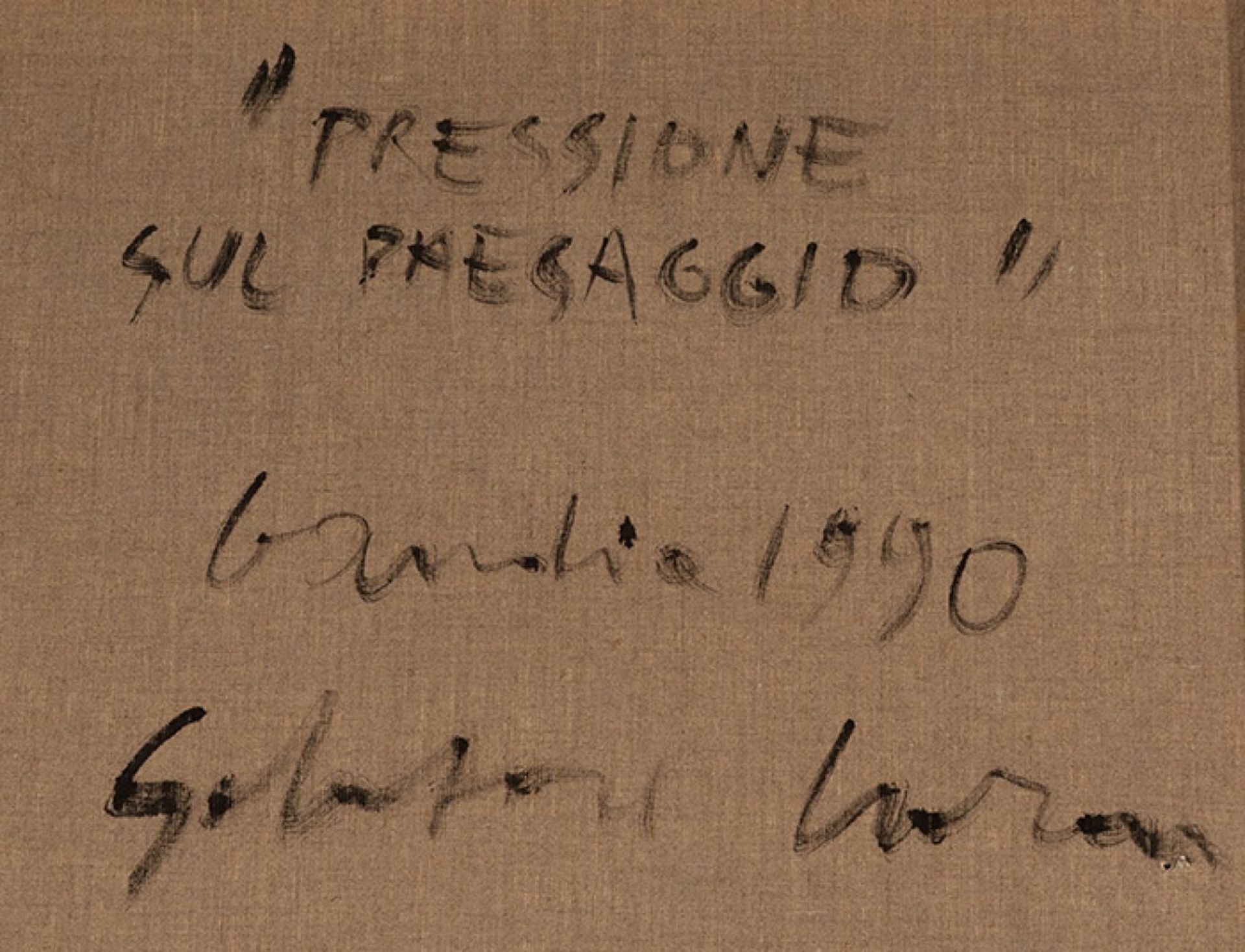 SALVATORE GARAU (Italy, 1953)."Pressione sul paesaggio", Gandía, 1990.Oil on canvas.Signed, dated, - Image 3 of 3