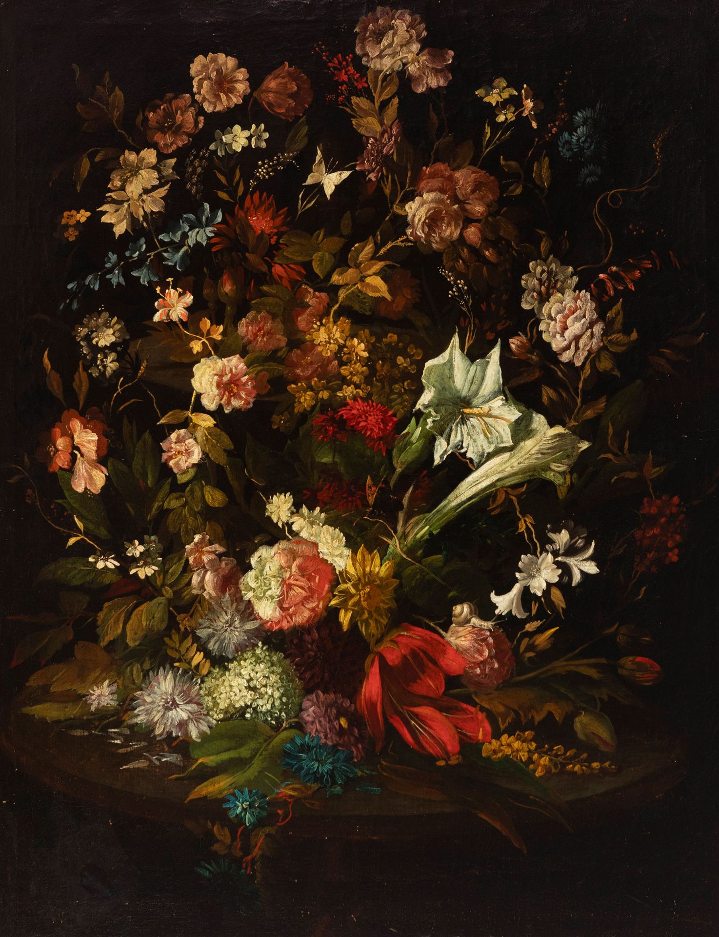 Spanish school of the 18th century."Still life with flowers".Oil on canvas.With frame ca. 1830.Size: