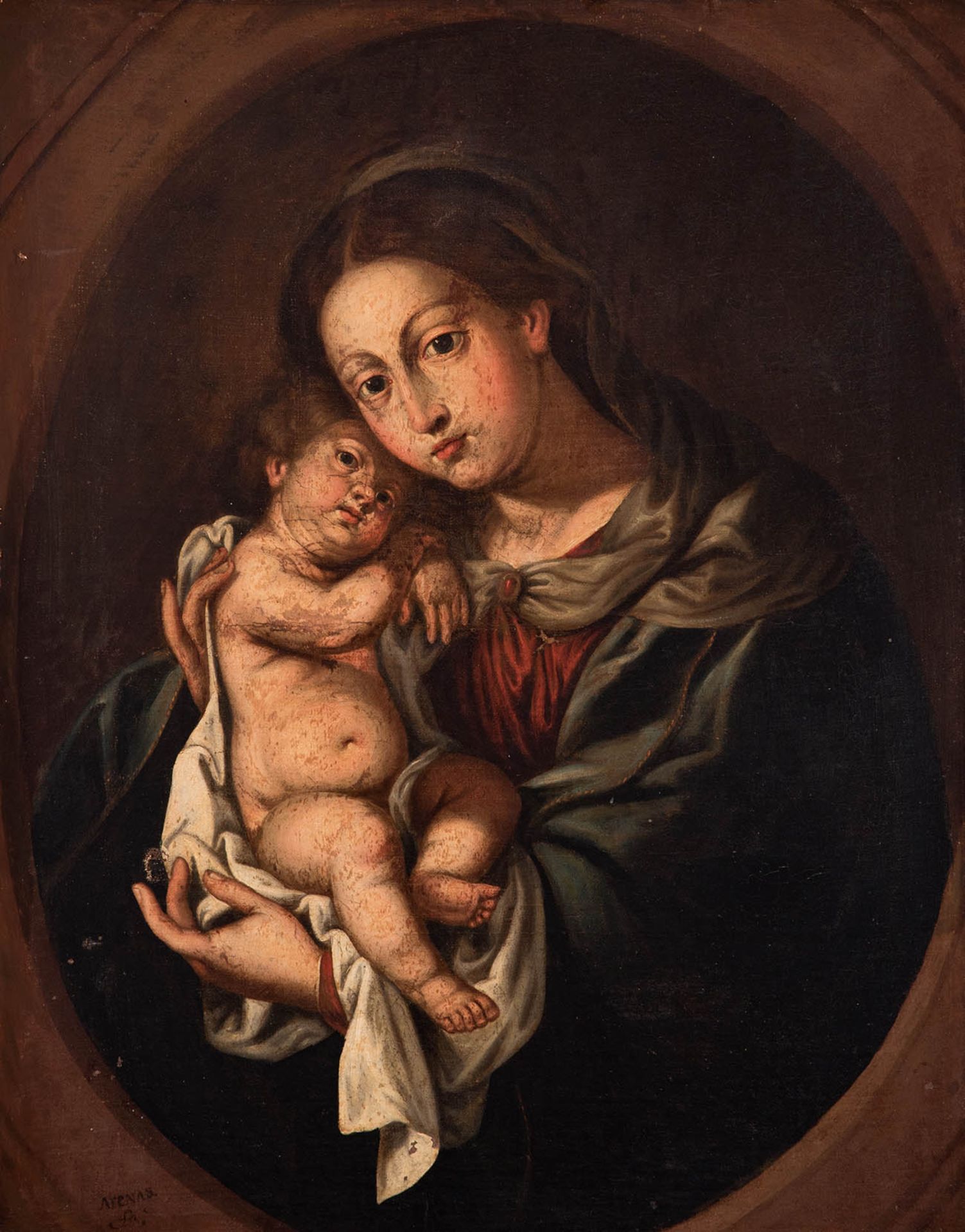 PEDRO ANASTASIO BOCANEGRA (Granada, 1638 - 1689)."Virgin and Child".Oil on canvas.Signed in the - Image 5 of 7