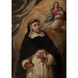 17th century Spanish school."Apparition of the Virgin and Child to Saint Simon de Rojas".Oil on