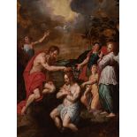 JACOB BACKER; Late 16th - early 17th century."Baptism of Christ".Oil on panel. Engatillada.It has an