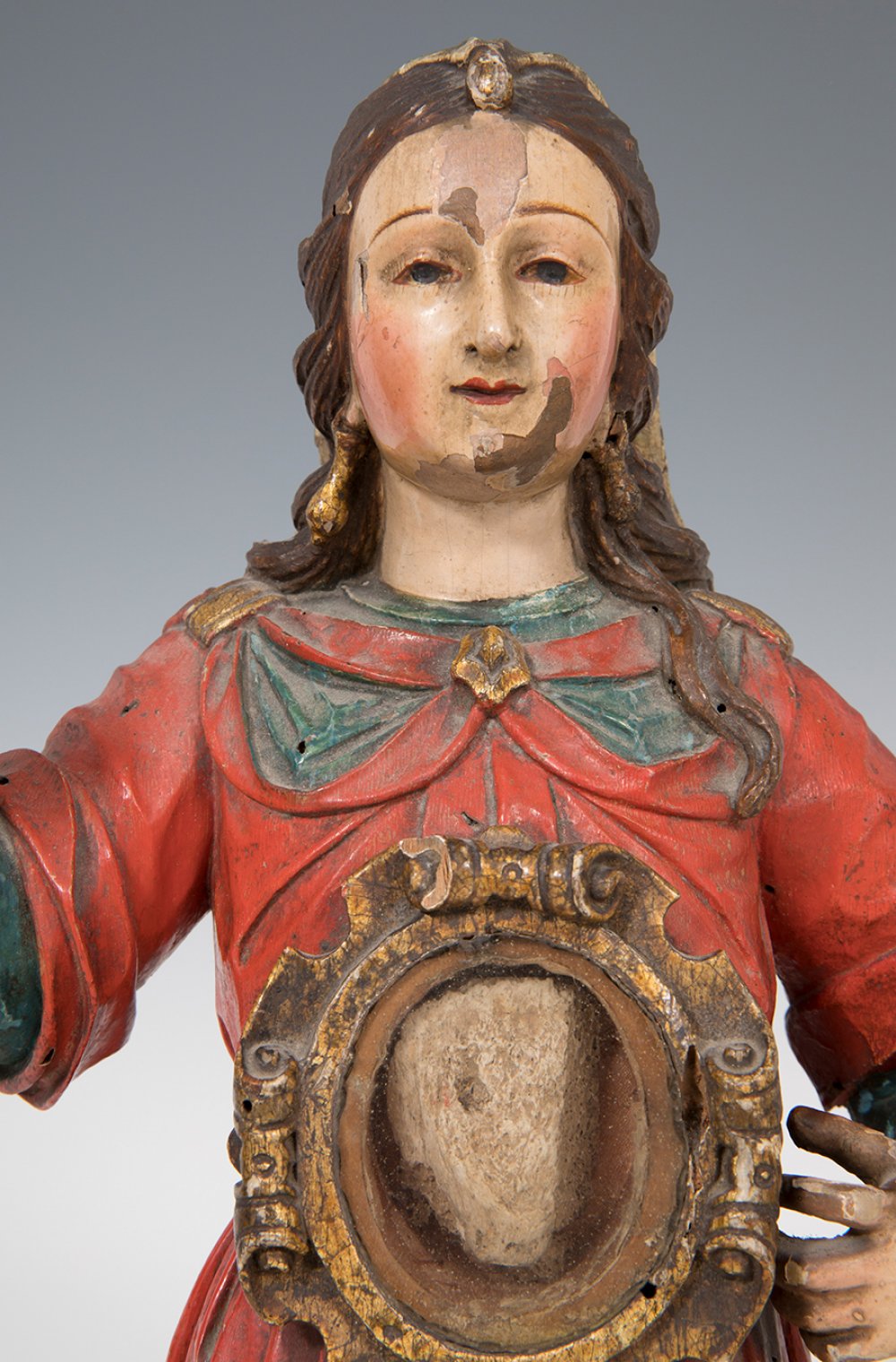 Spanish reliquary, ca. 1600."Saint".Carved and polychromed wood.Polychromy from the 18th century. - Image 7 of 7