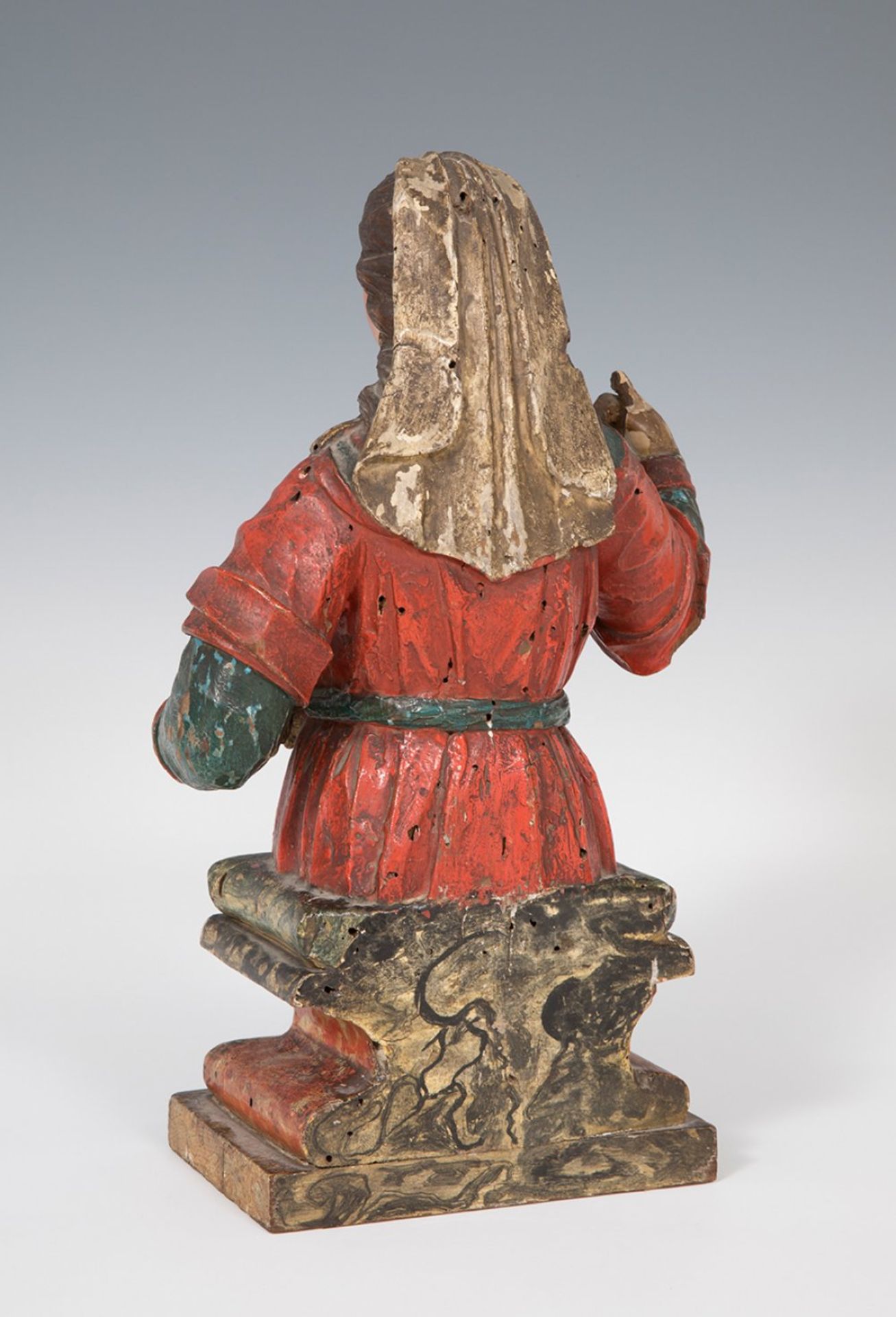 Spanish reliquary, ca. 1600."Saint".Carved and polychromed wood.Polychromy from the 18th century. - Bild 6 aus 7